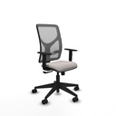 Motilla sincro malla gris similpiel blanco brazos 1D base piramidal  ruedas 65mm nailon
