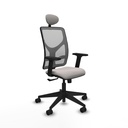 Motilla sincro malla gris similpiel blanco brazos 2D base piramidal cabecero fijo ruedas 65mm nailon