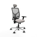 Motilla sincro malla gris similpiel blanco brazos 3D base aluminio cabecero fijo ruedas 65mm engomadas