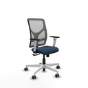 Motilla sincro malla gris similpiel azul marino brazos blancos base blanca  ruedas 65mm engomadas