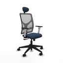Motilla sincro malla gris similpiel azul marino brazos blancos base piramidal cabecero fijo ruedas 65mm nailon