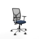 Motilla sincro malla gris similpiel azul marino brazos blancos base aluminio  ruedas 65mm engomadas