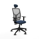 Motilla sincro malla gris similpiel azul marino brazos 1D base piramidal cabecero fijo ruedas 65mm engomadas