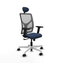 Motilla sincro malla gris similpiel azul marino brazos 2D base blanca cabecero fijo ruedas 65mm nailon
