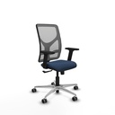 Motilla sincro malla gris similpiel azul marino brazos 2D base aluminio  ruedas 65mm engomadas
