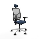 Motilla sincro malla gris similpiel azul marino brazos 3D base blanca cabecero fijo ruedas 65mm nailon