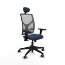 Motilla sincro malla gris similpiel azul marino brazos 3D base piramidal cabecero fijo ruedas 65mm engomadas