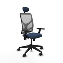 Motilla sincro malla gris similpiel azul marino brazos 3D base piramidal cabecero fijo ruedas 65mm nailon