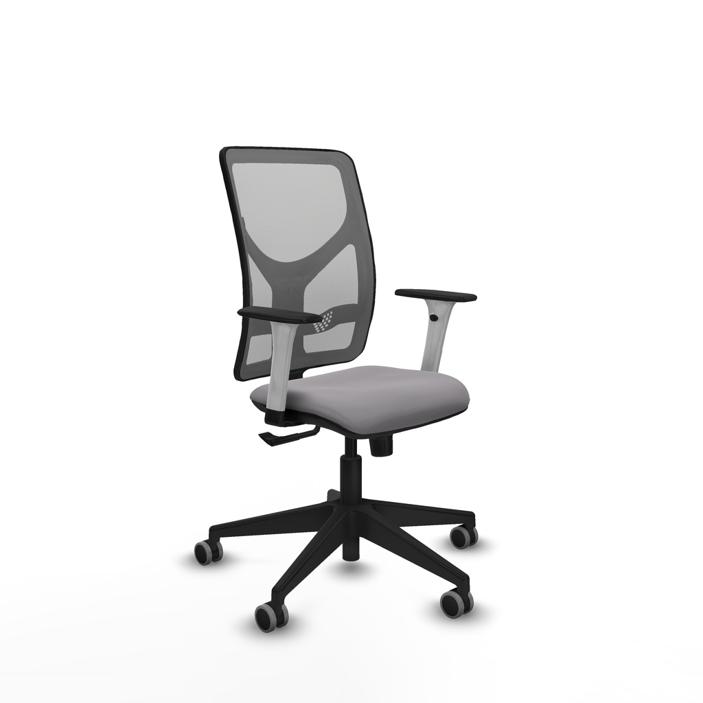 Motilla sincro malla gris similpiel gris brazos blancos base piramidal  ruedas 65mm engomadas
