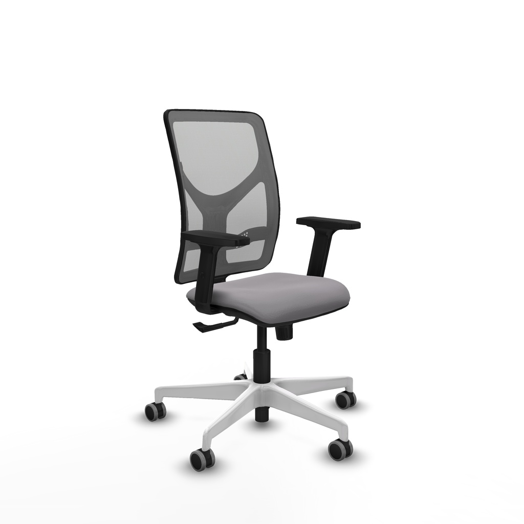 Motilla sincro malla gris similpiel gris brazos 2D base blanca  ruedas 65mm engomadas