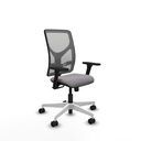 Motilla sincro malla gris similpiel gris brazos 3D base blanca  ruedas 65mm nailon