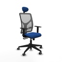 Motilla sincro malla gris similpiel azul brazos 1D base piramidal cabecero fijo ruedas 65mm engomadas