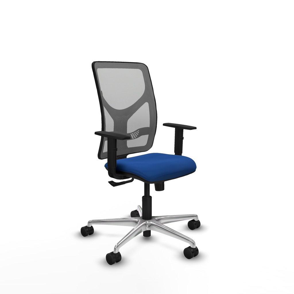 Motilla sincro malla gris similpiel azul brazos 1D base aluminio  ruedas 65mm nailon