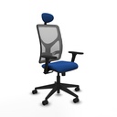 Motilla sincro malla gris similpiel azul brazos 3D base piramidal cabecero fijo ruedas 65mm nailon