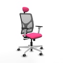 Motilla sincro malla gris similpiel rosa brazos blancos base blanca cabecero fijo ruedas 65mm engomadas