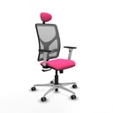 Motilla sincro malla gris similpiel rosa brazos blancos base aluminio cabecero fijo ruedas 65mm engomadas