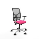 Motilla sincro malla gris similpiel rosa brazos blancos base aluminio  ruedas 65mm nailon