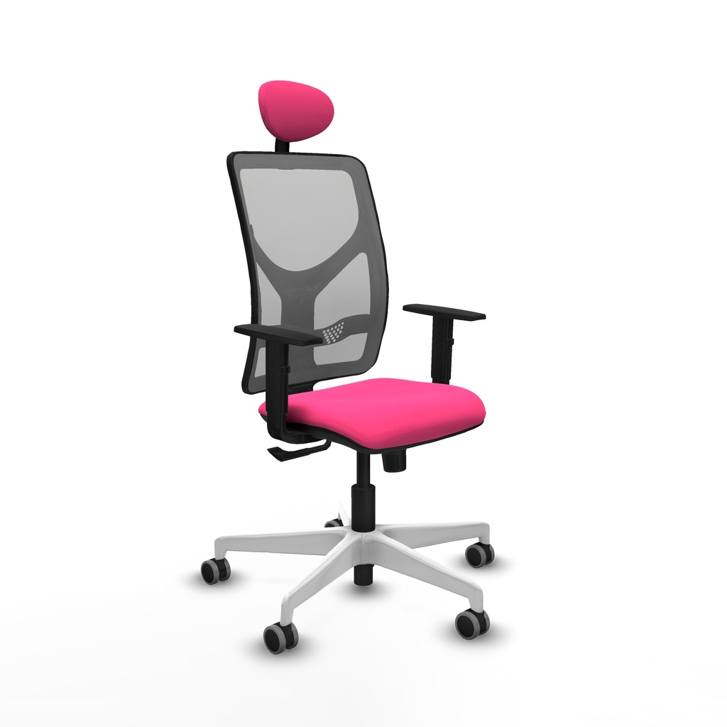 Motilla sincro malla gris similpiel rosa brazos 1D base blanca cabecero fijo ruedas 65mm engomadas