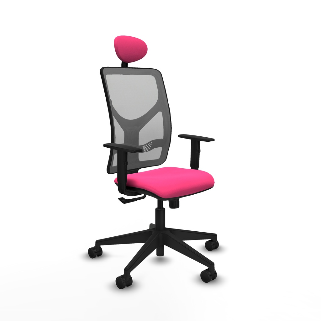 Motilla sincro malla gris similpiel rosa brazos 1D base piramidal cabecero fijo ruedas 65mm nailon
