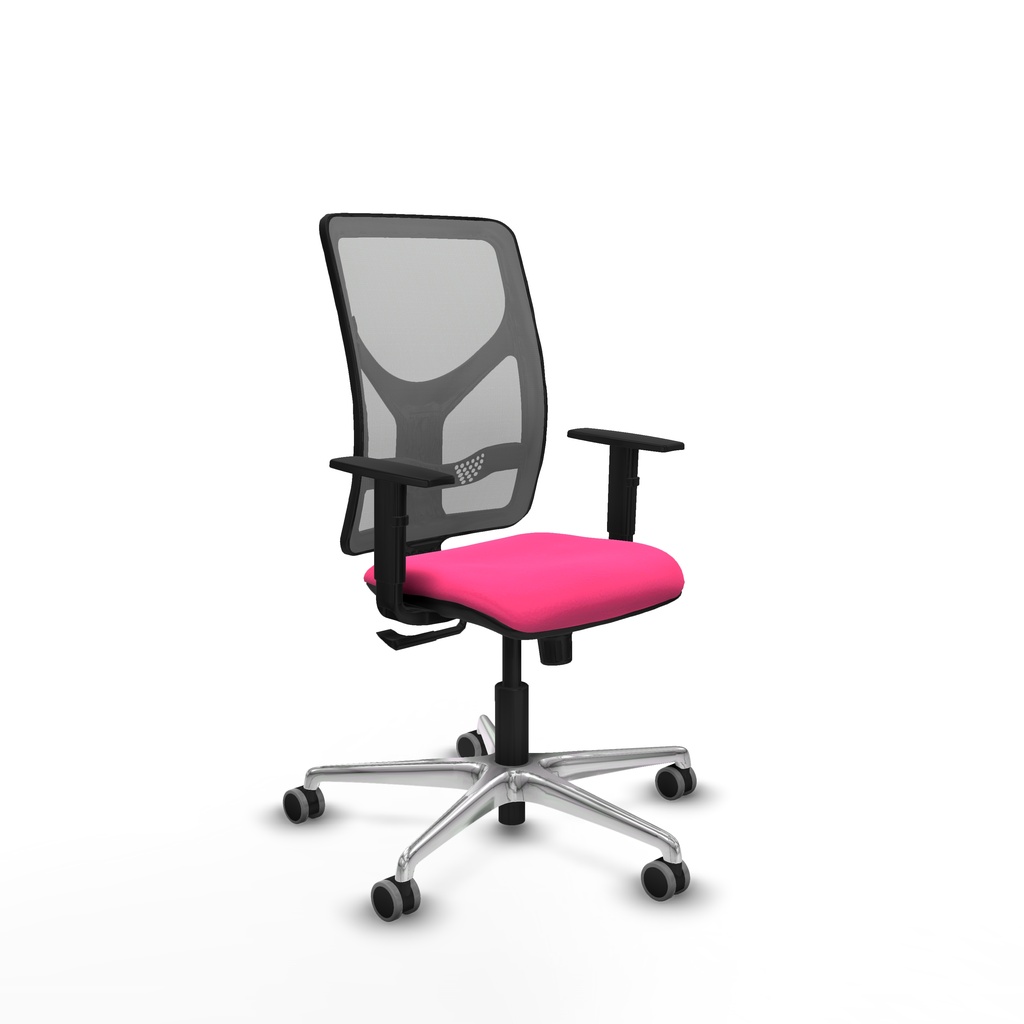 Motilla sincro malla gris similpiel rosa brazos 1D base aluminio  ruedas 65mm engomadas