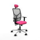 Motilla sincro malla gris similpiel rosa brazos 1D base aluminio cabecero fijo ruedas 65mm nailon