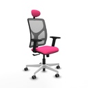 Motilla sincro malla gris similpiel rosa brazos 2D base blanca cabecero fijo ruedas 65mm engomadas