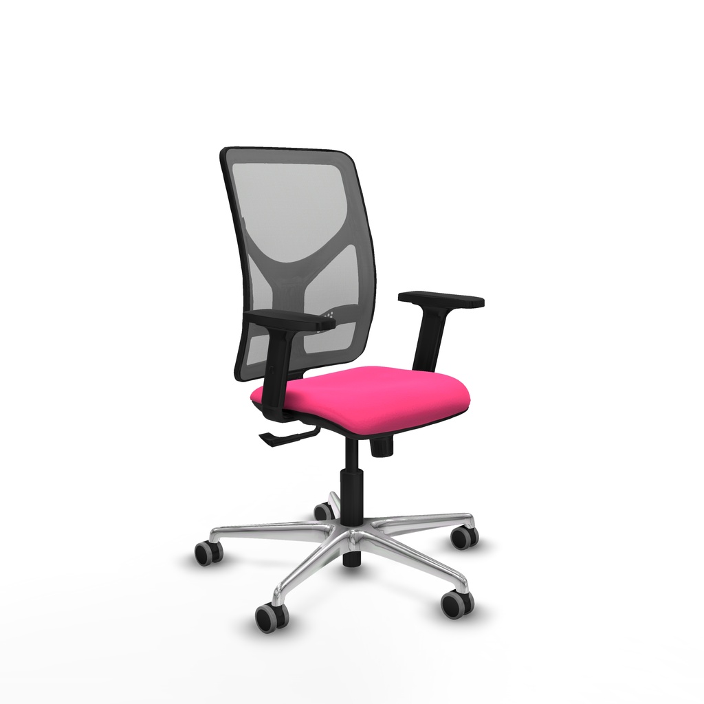 Motilla sincro malla gris similpiel rosa brazos 2D base aluminio  ruedas 65mm engomadas