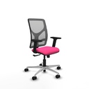 Motilla sincro malla gris similpiel rosa brazos 2D base aluminio  ruedas 65mm nailon