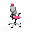 Motilla sincro malla gris similpiel rosa brazos 2D base aluminio cabecero fijo ruedas 65mm nailon