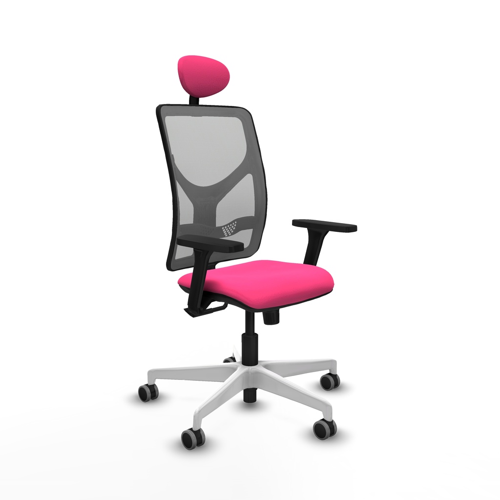 Motilla sincro malla gris similpiel rosa brazos 3D base blanca cabecero fijo ruedas 65mm engomadas