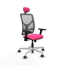 Motilla sincro malla gris similpiel rosa brazos 3D base blanca cabecero fijo ruedas 65mm engomadas