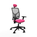 Motilla sincro malla gris similpiel rosa brazos 3D base piramidal cabecero fijo ruedas 65mm nailon