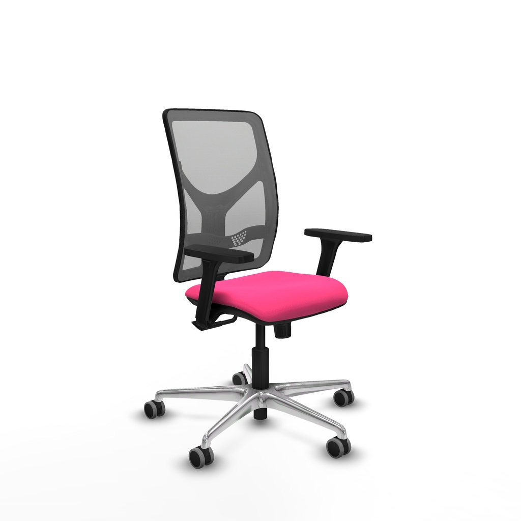 Motilla sincro malla gris similpiel rosa brazos 3D base aluminio  ruedas 65mm engomadas