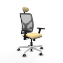 Motilla sincro malla gris similpiel crema brazos 3D base blanca cabecero fijo ruedas 65mm engomadas