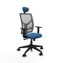 Motilla sincro malla gris similpiel azul claro brazos 1D base piramidal cabecero fijo ruedas 65mm nailon