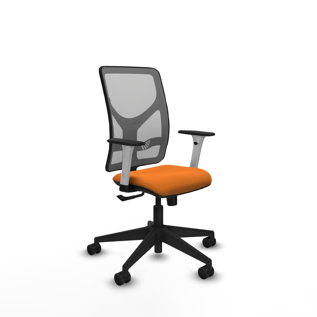 Motilla sincro malla gris similpiel naranja brazos blancos base piramidal  ruedas 65mm nailon