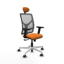 Motilla sincro malla gris similpiel naranja brazos 2D base blanca cabecero fijo ruedas 65mm engomadas