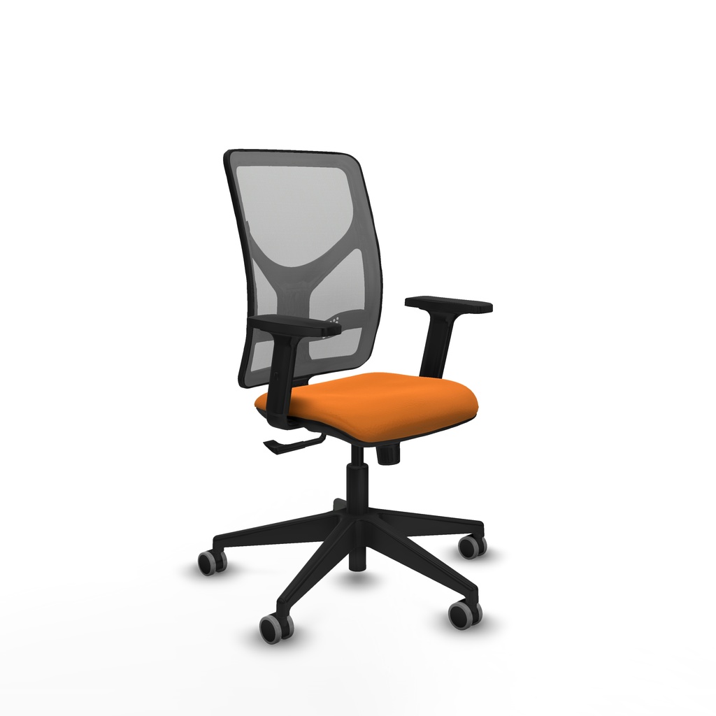Motilla sincro malla gris similpiel naranja brazos 2D base piramidal  ruedas 65mm engomadas