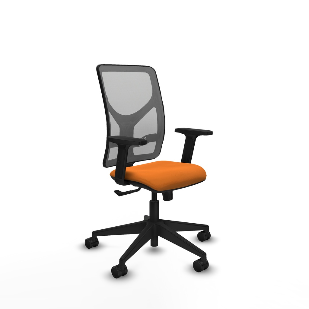 Motilla sincro malla gris similpiel naranja brazos 2D base piramidal  ruedas 65mm nailon