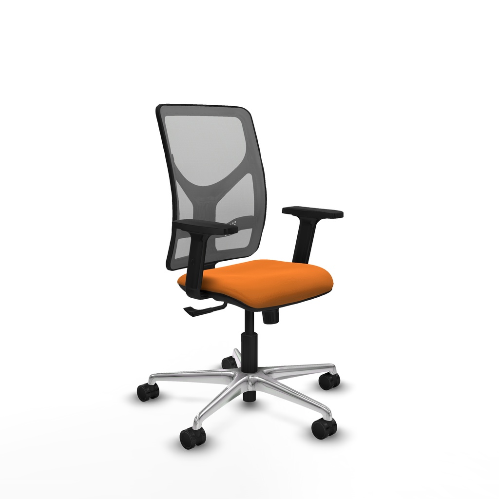 Motilla sincro malla gris similpiel naranja brazos 2D base aluminio  ruedas 65mm nailon