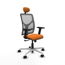 Motilla sincro malla gris similpiel naranja brazos 2D base aluminio cabecero fijo ruedas 65mm nailon