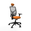Motilla sincro malla gris similpiel naranja brazos 3D base piramidal cabecero fijo ruedas 65mm nailon