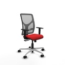 Motilla sincro malla gris similpiel rojo brazos 1D base aluminio  ruedas 65mm nailon