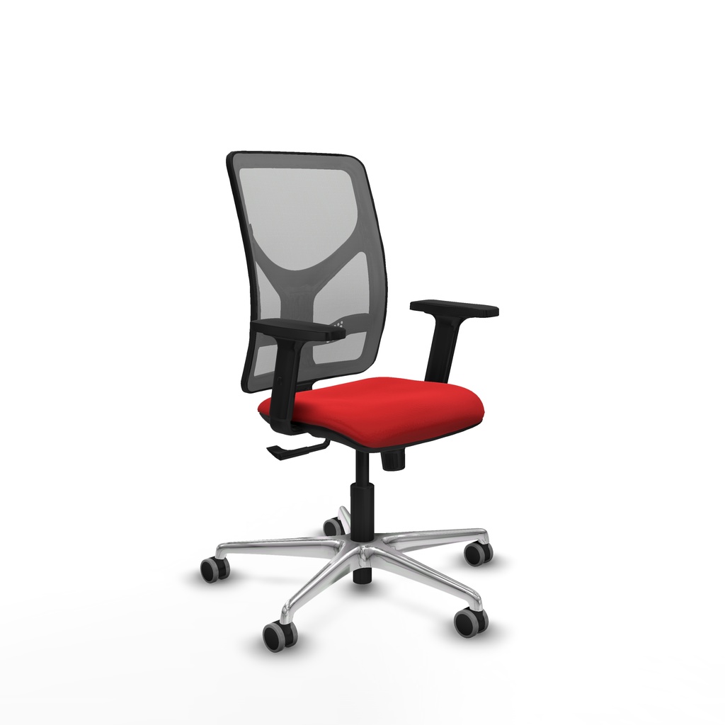 Motilla sincro malla gris similpiel rojo brazos 2D base aluminio  ruedas 65mm engomadas