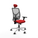 Motilla sincro malla gris similpiel rojo brazos 3D base blanca cabecero fijo ruedas 65mm engomadas
