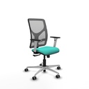 Motilla sincro malla gris similpiel turquesa brazos blancos base aluminio  ruedas 65mm engomadas