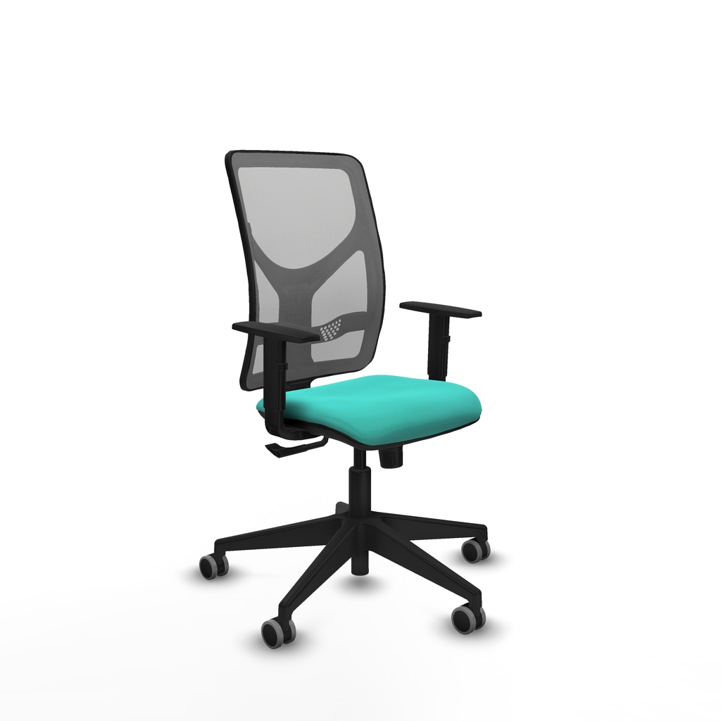 Motilla sincro malla gris similpiel turquesa brazos 1D base piramidal  ruedas 65mm engomadas