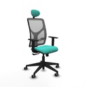 Motilla sincro malla gris similpiel turquesa brazos 1D base piramidal cabecero fijo ruedas 65mm engomadas