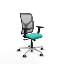 Motilla sincro malla gris similpiel turquesa brazos 2D base aluminio  ruedas 65mm engomadas