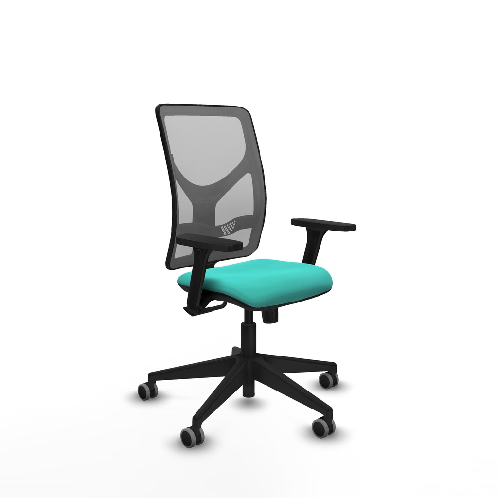 Motilla sincro malla gris similpiel turquesa brazos 3D base piramidal  ruedas 65mm engomadas